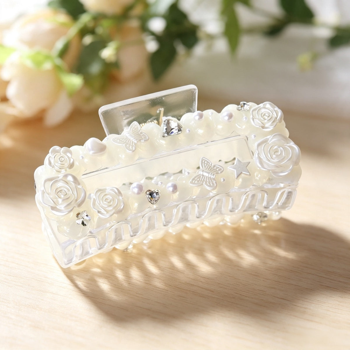 Decorated Cream Glue Claw Clip