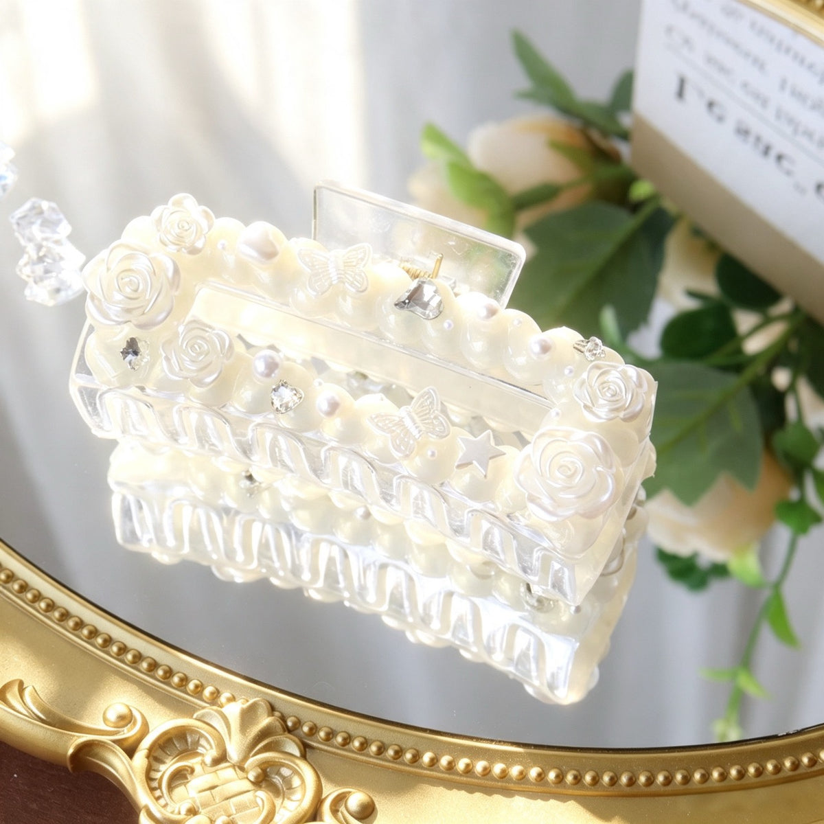 Decorated Cream Glue Claw Clip