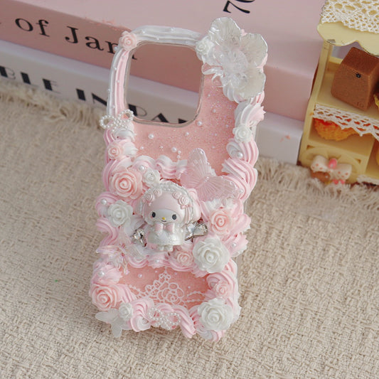 Pink and white cream glue hair clip