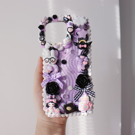 Customized purple and black cream glue mobile phone case