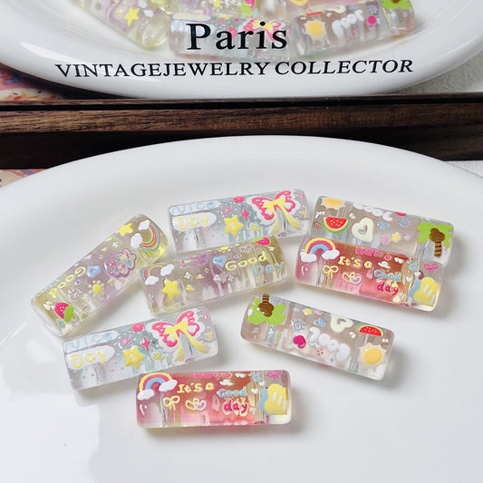 Transparent embossed double-hole cylindrical bead