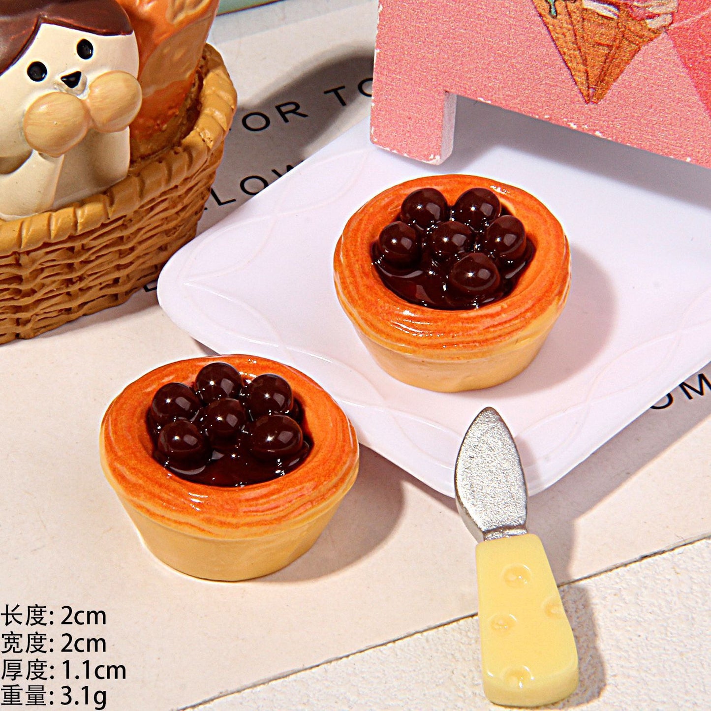 Mini egg tart bread play toy resin DIY accessory
