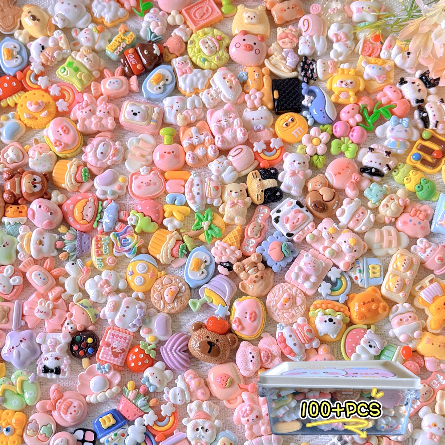Whole box cartoon resin charms, approx 100 pieces, limited-time special price!