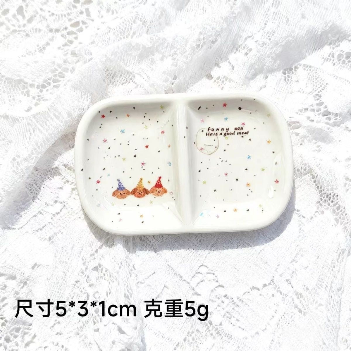 Cute cartoon double-grid dinner plate food and play dinner plate